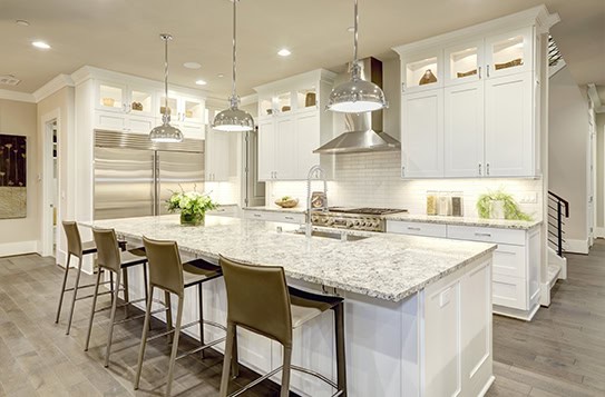 Bright White Kitchen Large Island Custom Cabinetry