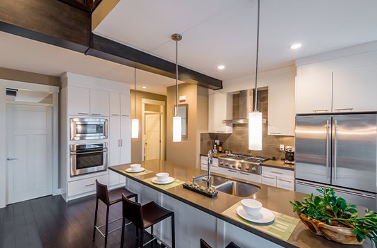 Contemporary Kitchen Stainless Steel Appliances Breakfast Bar
